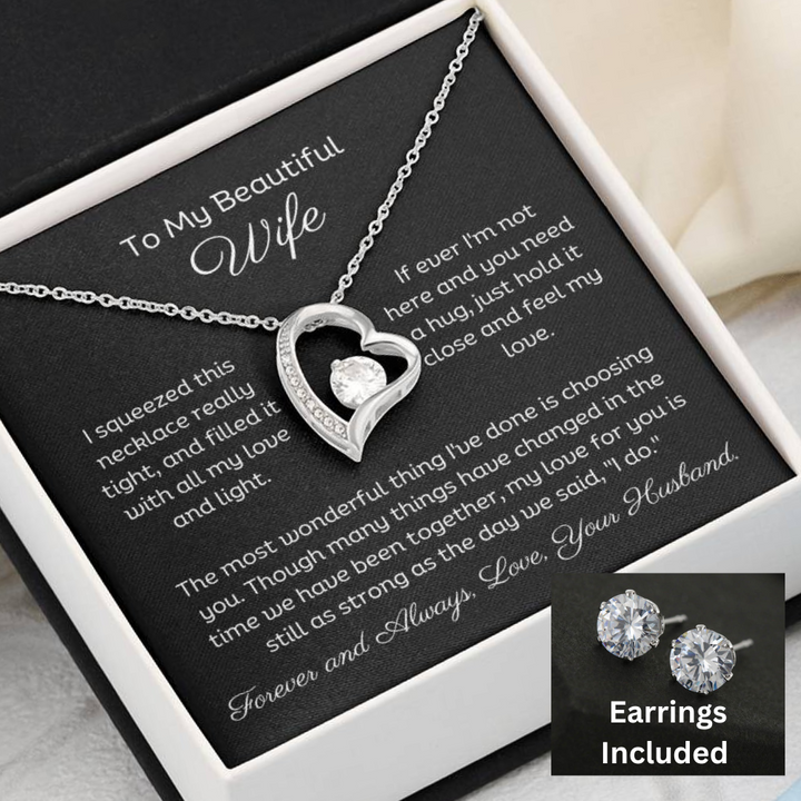 Beautiful Wife Forever Love Necklace With Matching Earrings