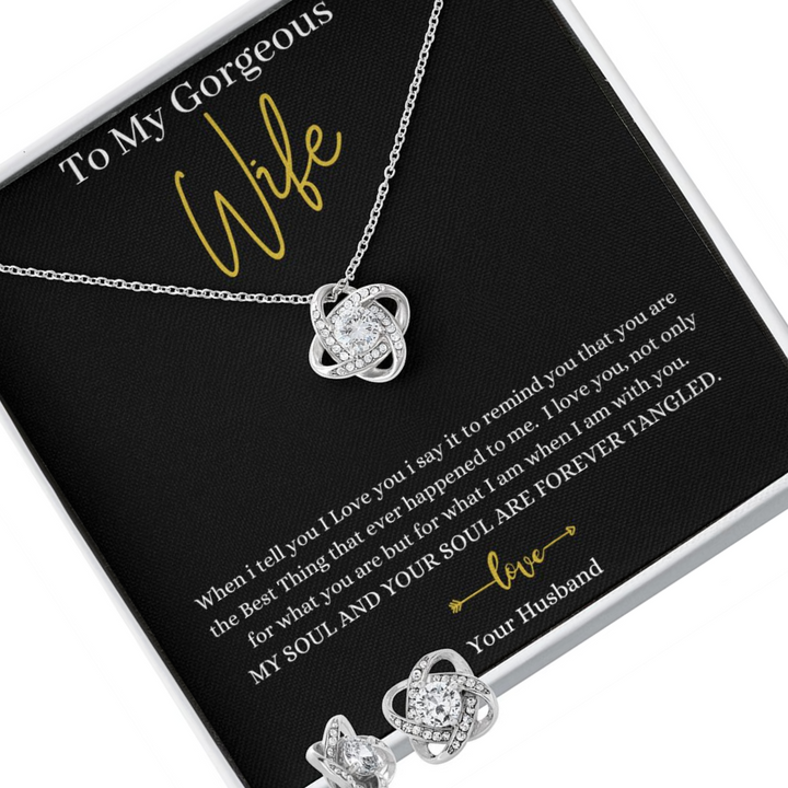 To My Gorgeous Wife Love Knot Necklace And Earrings