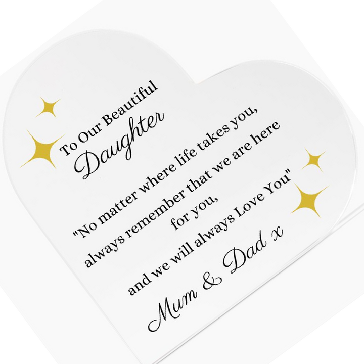 To Our Beautiful Daughter Printed Heart Shaped Acrylic Plaque