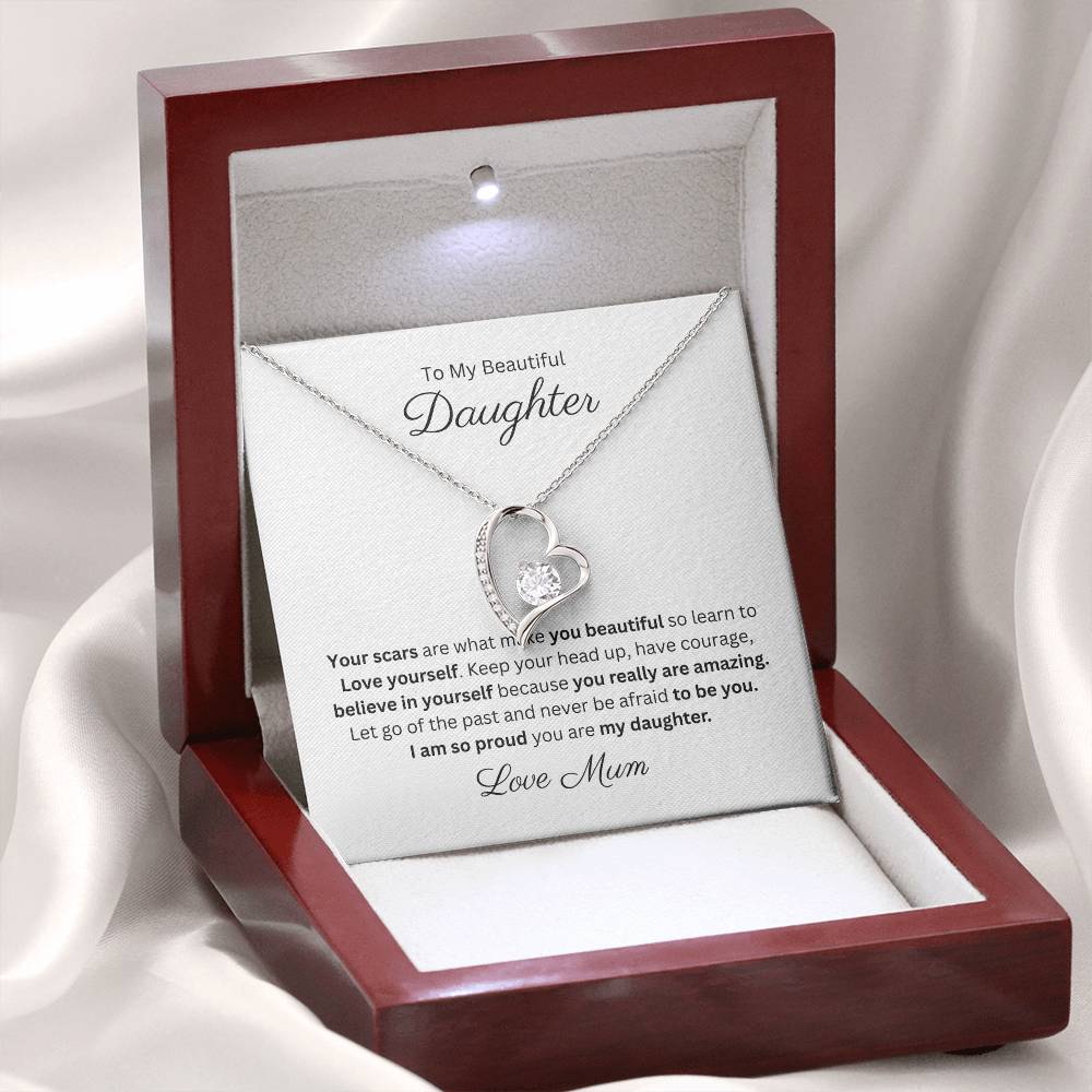 To My Beautiful Daughter Forever Love Heart Pendant Necklace