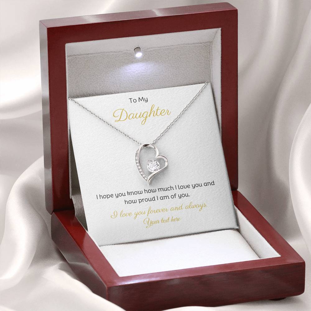 Personalised Daughter Message with Forever Love Heart Pendant Necklace 14k or 18k Gold. Add your own love from name.