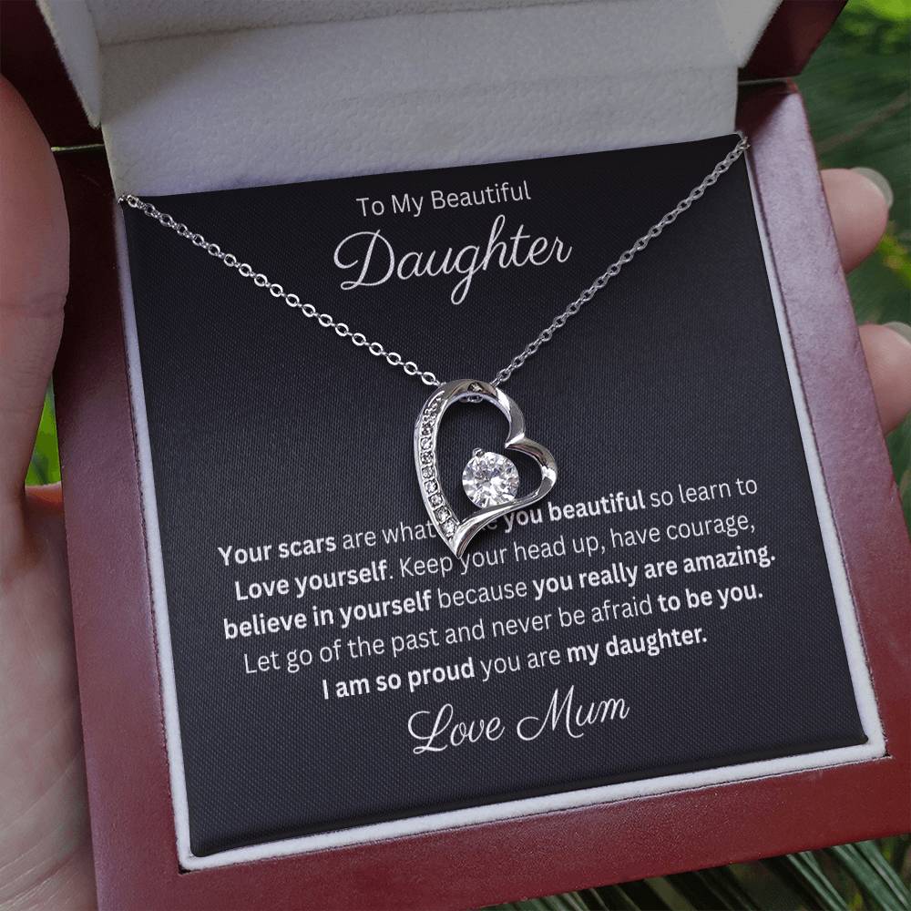 To My Beautiful Daughter Forever Love Heart Pendant Necklace