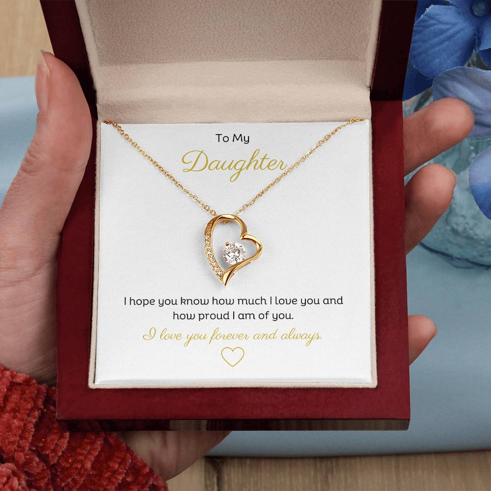 Personalised Daughter Message with Forever Love Heart Pendant Necklace 14k or 18k Gold.