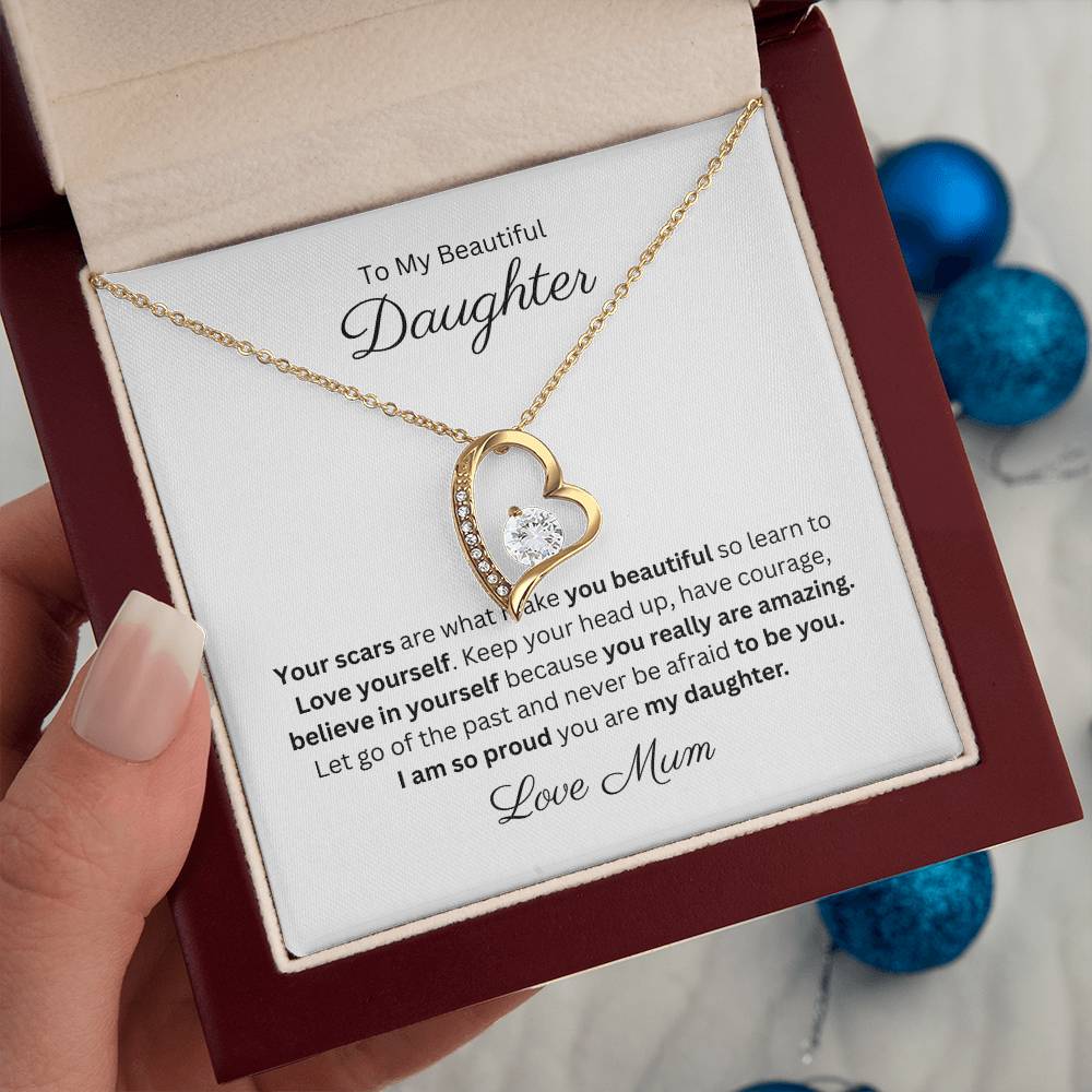 To My Beautiful Daughter Forever Love Heart Pendant Necklace