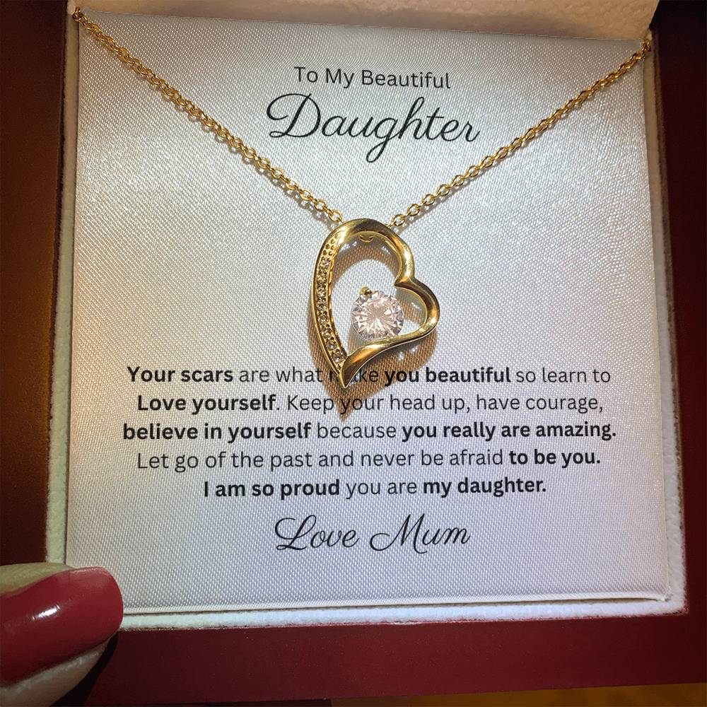 To My Beautiful Daughter Forever Love Heart Pendant Necklace