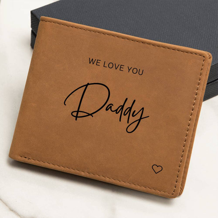 Personalised Graphic Leather Wallet "We Love You Daddy"