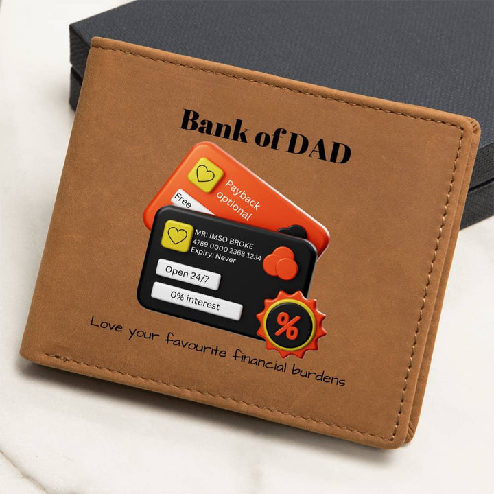 Graphic Soft Leather Wallet fun but thoughtful "Bank of Dad" gift for Dad.  