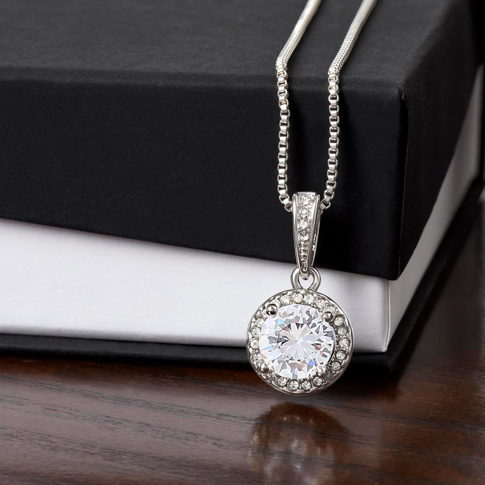 14k White Gold Daughter Pendant Necklace with Cubic Zirconia Crystal  Center