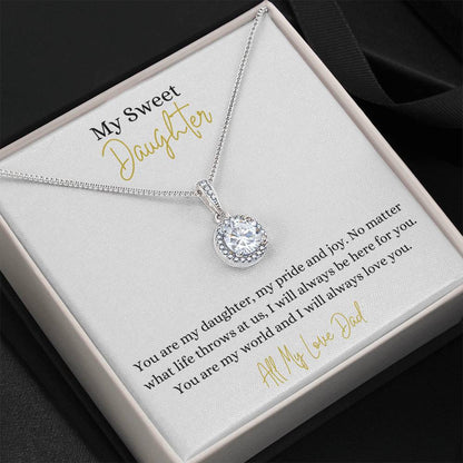 14k White Gold Daughter Pendant Necklace with Cubic Zirconia Crystal  Center