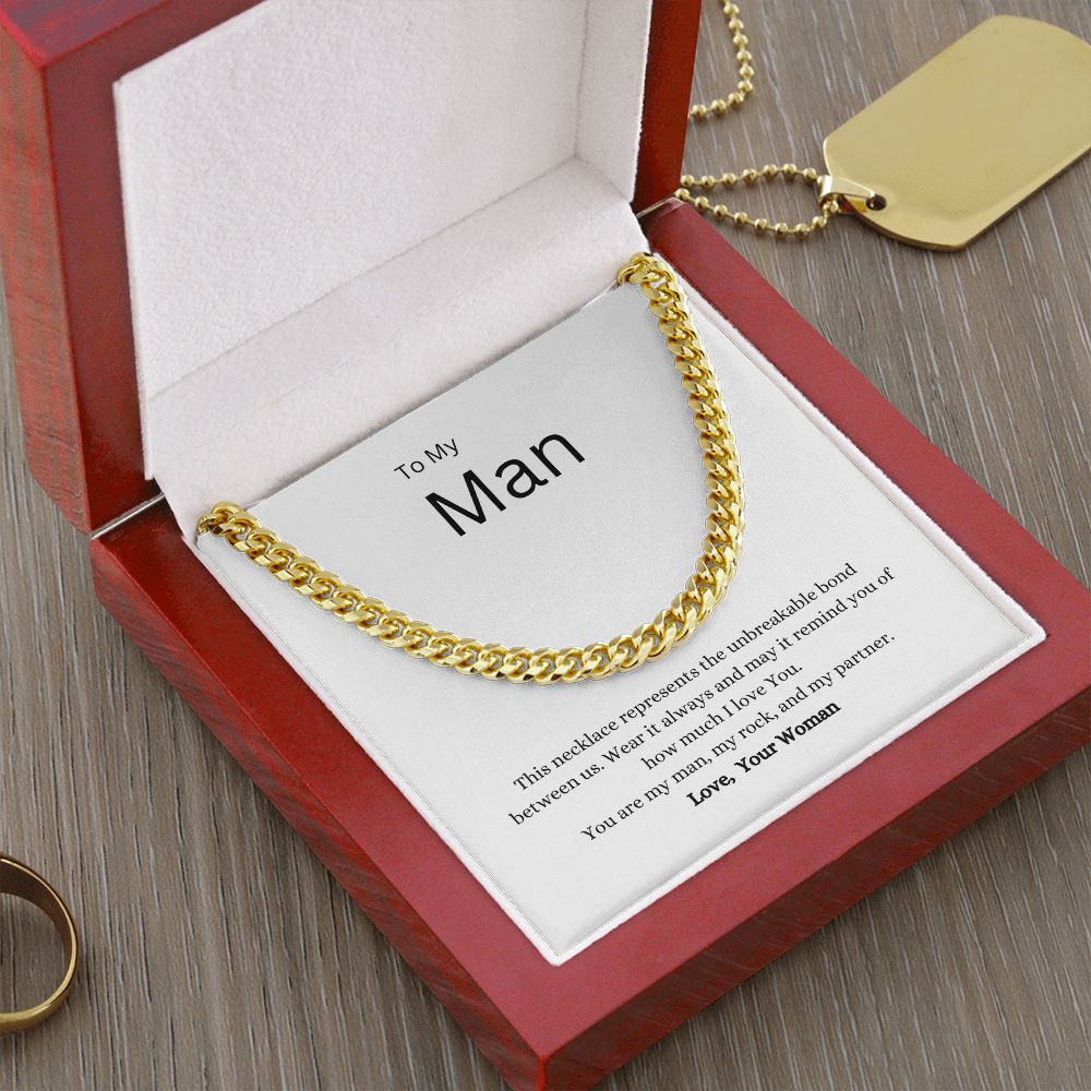 Mans Gold cuban link necklace in luxury LED box