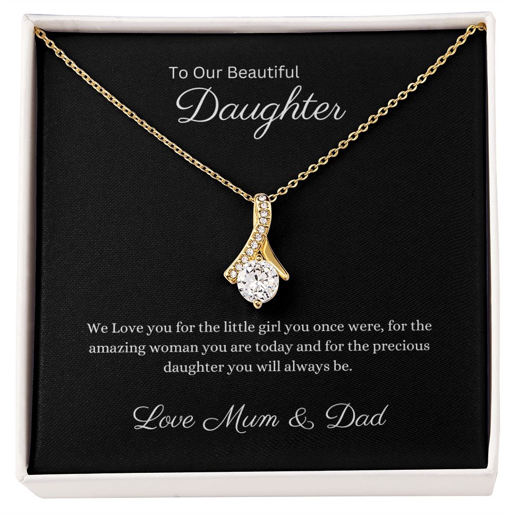 Daughter Petite Ribbon Pendant Necklace, 14k White or 18k Yellow Gold Finish