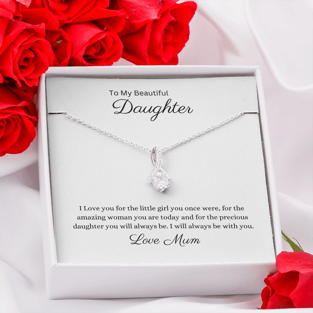 To My Beautiful Daughter Petite Ribbon Pendant and Necklace