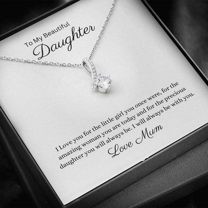 Beautiful Daughter White Gold Petite Ribbon Pendant and Necklace