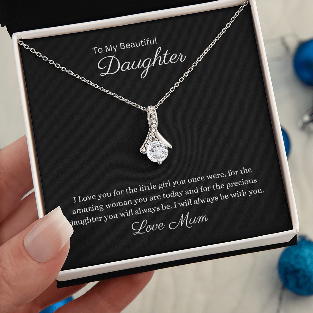 To My Beautiful Daughter Petite Ribbon Pendant Necklace