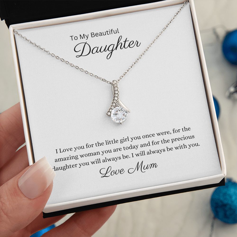 To My Beautiful Daughter Petite Ribbon Pendant and Necklace