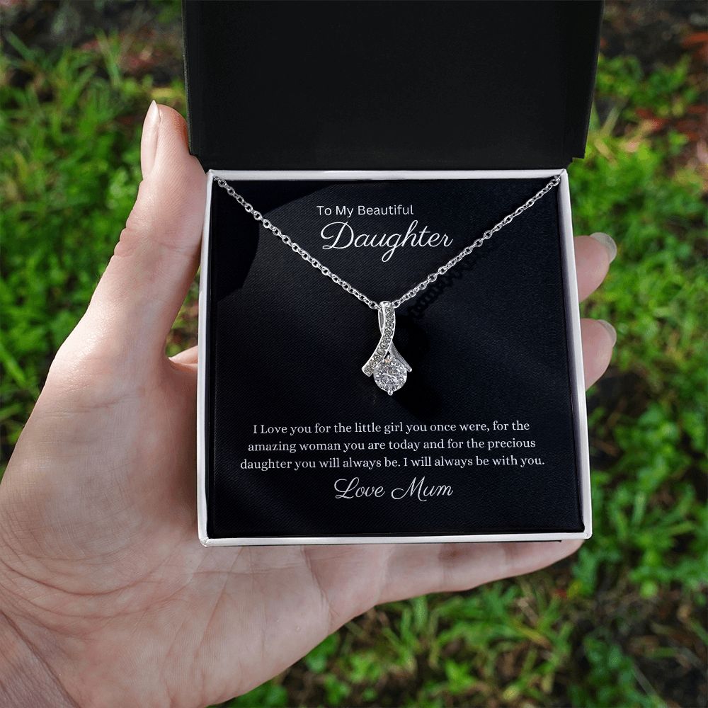 To My Beautiful Daughter Petite Ribbon Pendant Necklace