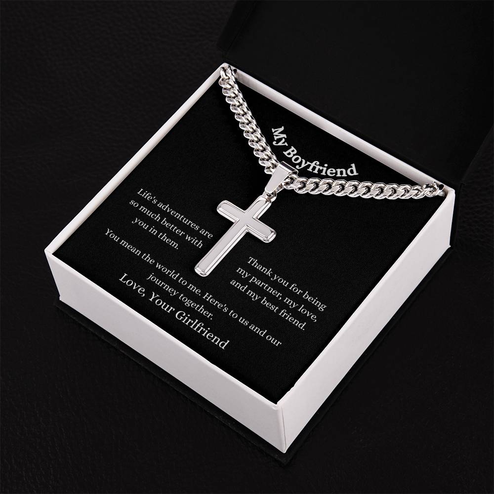 Personalised Boyfriend Stainless Steel Cross Necklace On Cuban Chain