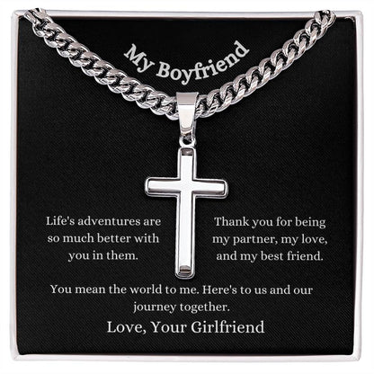 Personalised Boyfriend Stainless Steel Cross Necklace On Cuban Chain