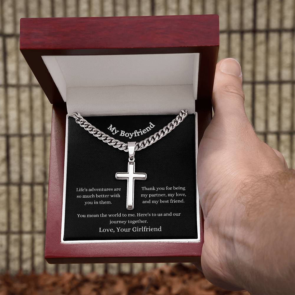 Personalised Boyfriend Stainless Steel Cross Necklace On Cuban Chain