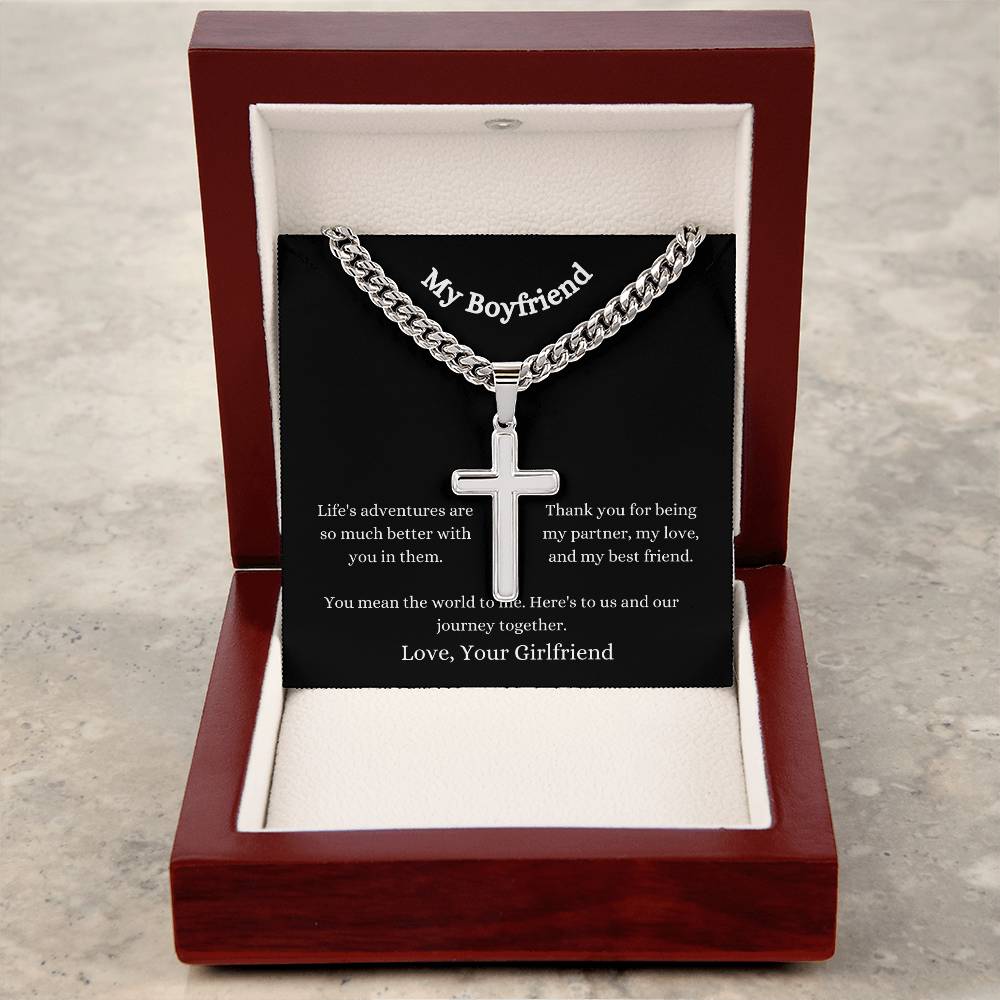 Personalised Boyfriend Stainless Steel Cross Necklace On Cuban Chain