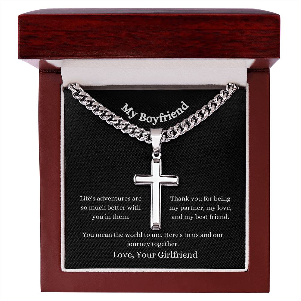 Personalised Boyfriend Stainless Steel Cross Necklace On Cuban Chain