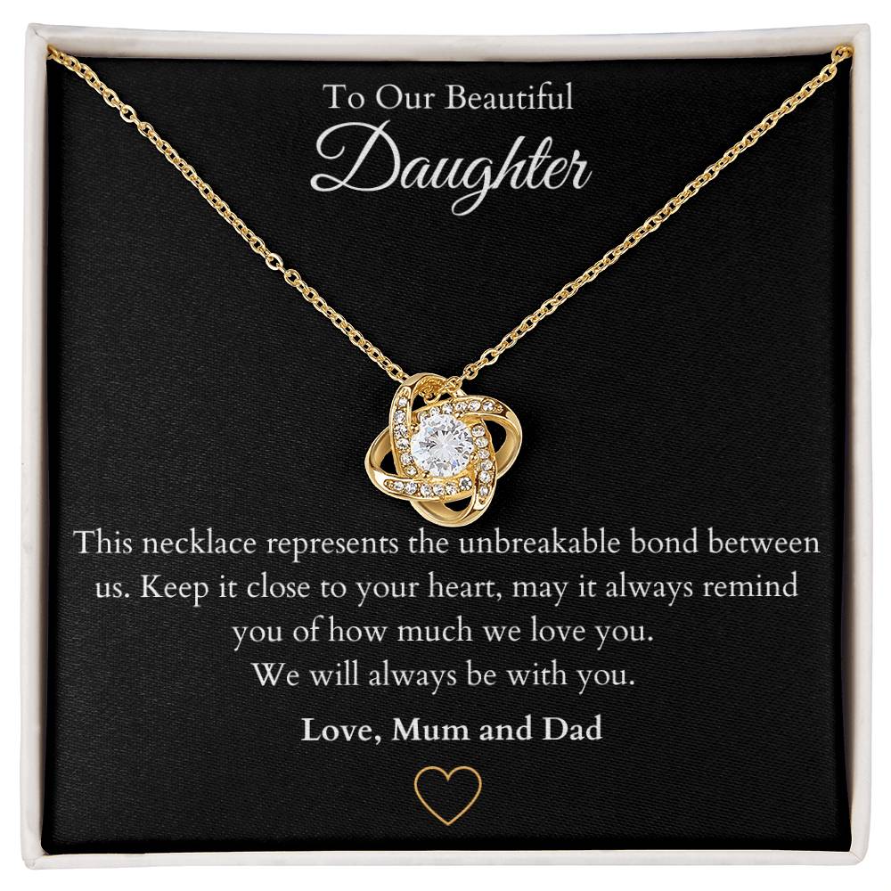 14k white gold or 18k yellow gold finish wife love knot pendant necklace with cubic zirconia crystals, including personalised message