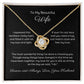 14k white gold or 18k yellow gold finish wife love knot pendant necklace with cubic zirconia crystals, including personalised message