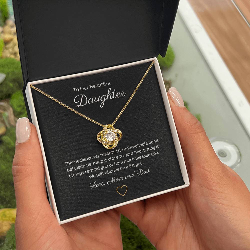 14k or 18k Daughter Love Knot Pendant Necklace