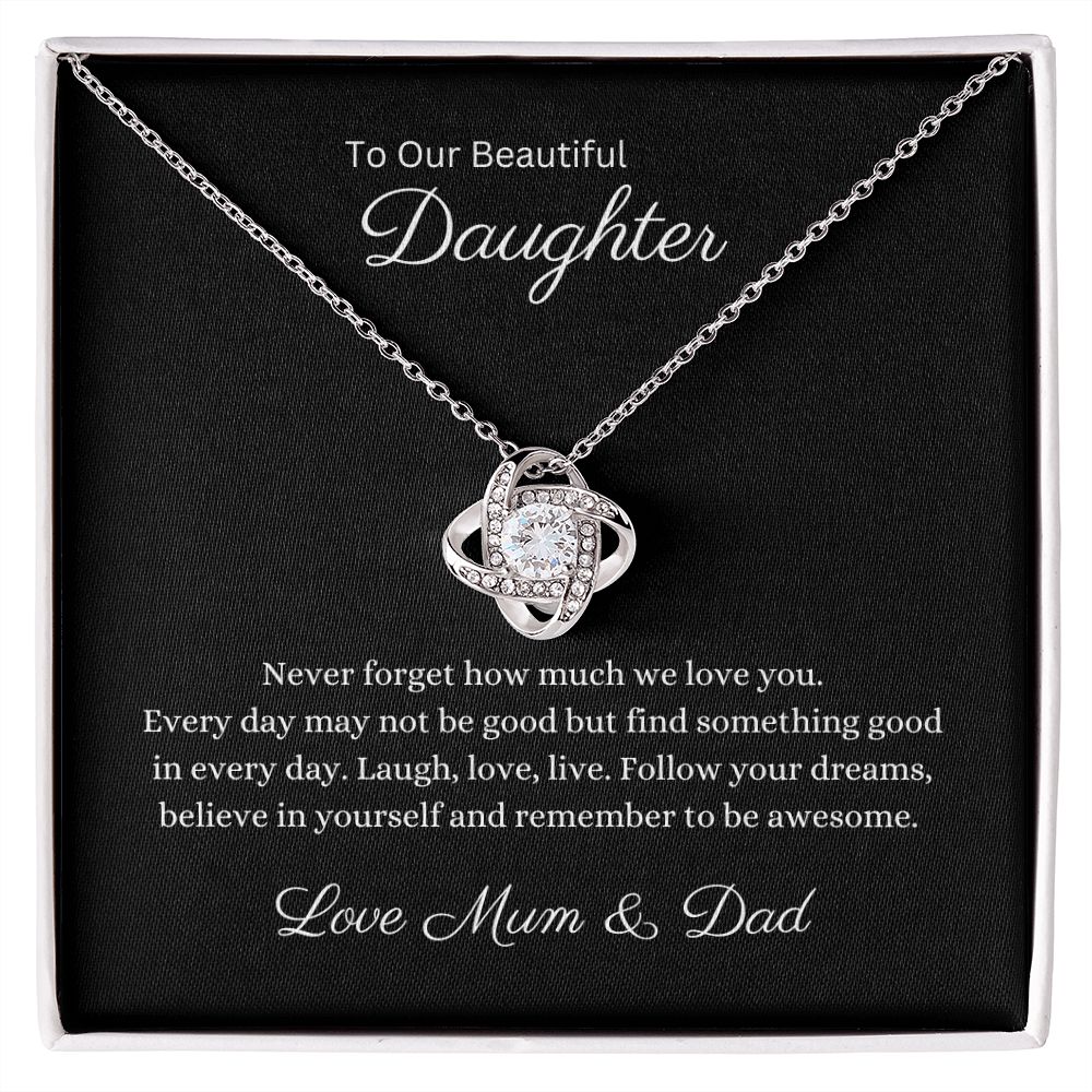 To Our Beautiful Daughter Love Knot Necklace with Cubic Zirconia Stones