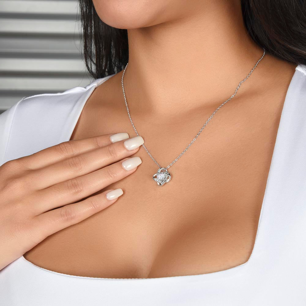 A stunning Square Acrylic and the beautiful Love Knot Necklace. The heartfelt message is showcased on crystal-clear acrylic, making this set a striking focal point in any space. Paired with the charming Love Knot Necklace.