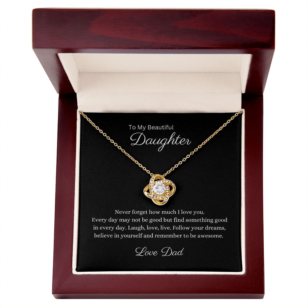 14k or 18k gold finish Daughter knot Pendant Necklace with Cubic Zirconia Crystals