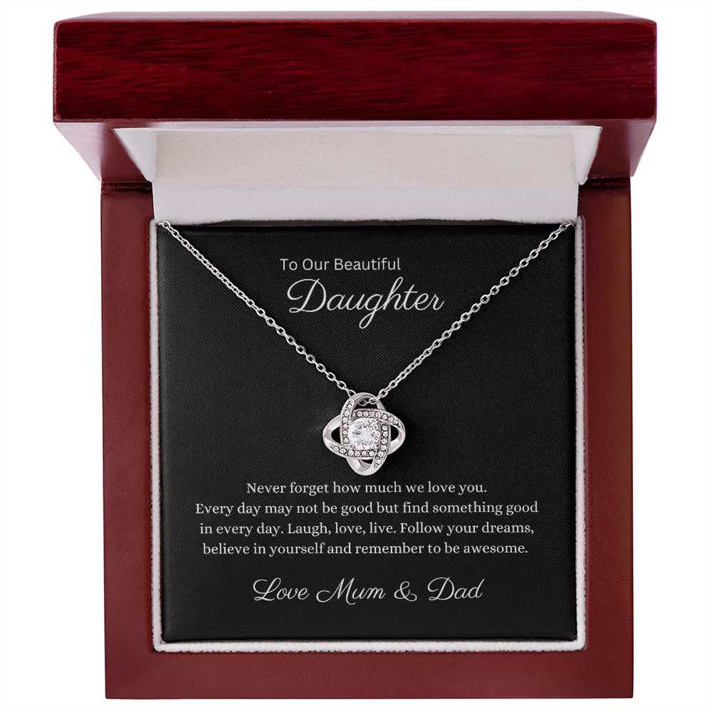 To Our Beautiful Daughter Love Knot Necklace with Cubic Zirconia Stones