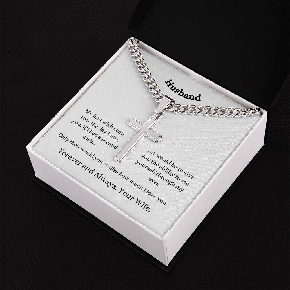 Personalised Husband Stainless Steel Cross Necklace On Cuban Chain