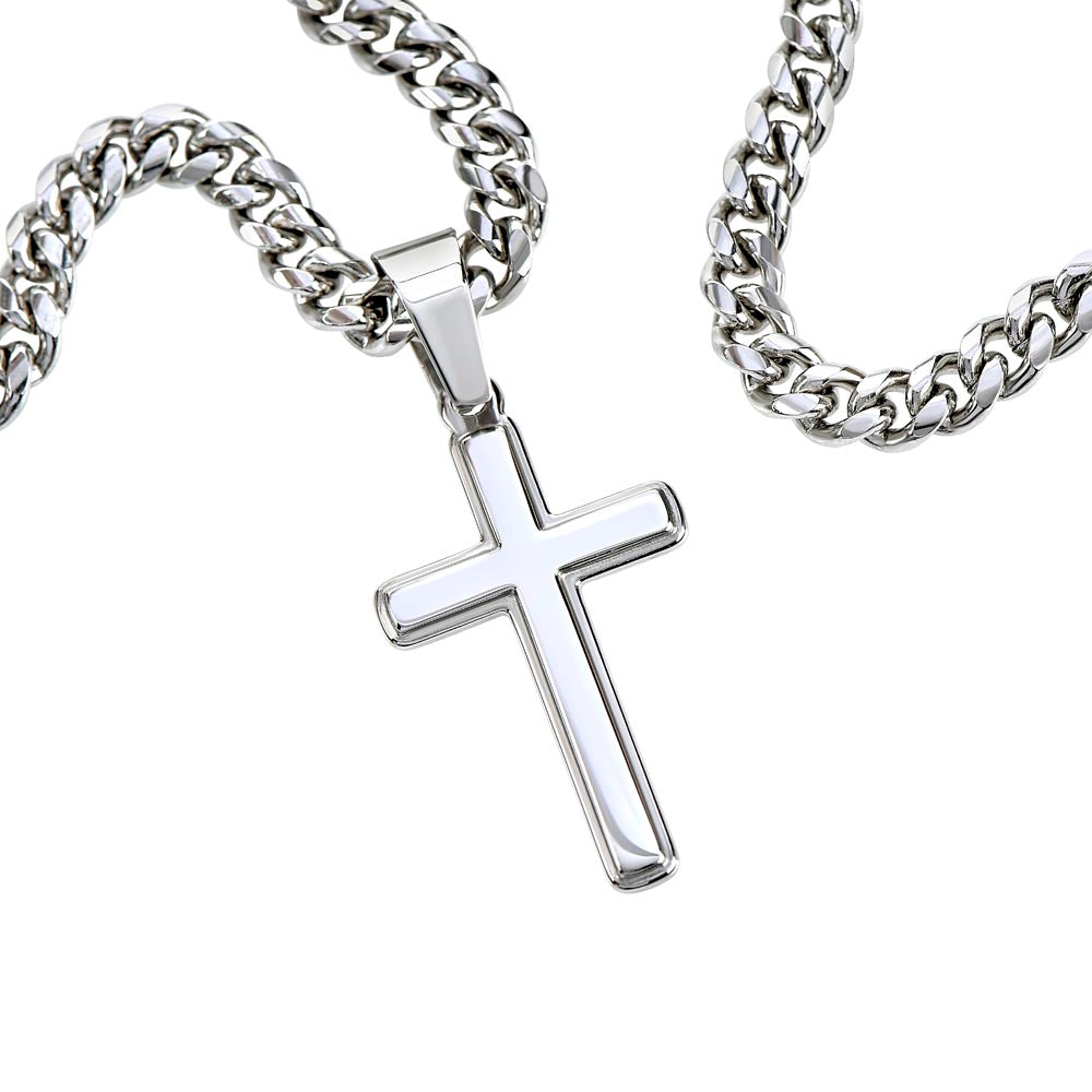 Personalised Husband Stainless Steel Cross Necklace On Cuban Chain