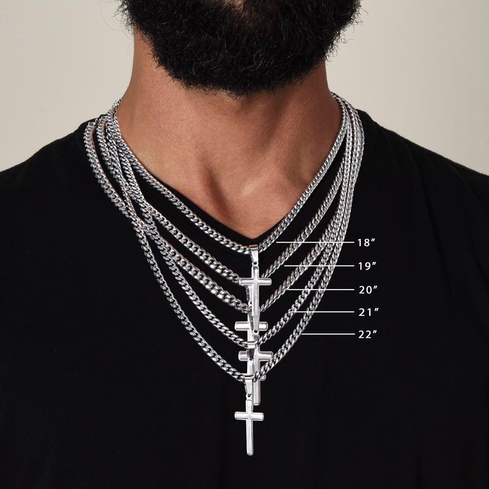 Personalised Husband Stainless Steel Cross Necklace On Cuban Chain