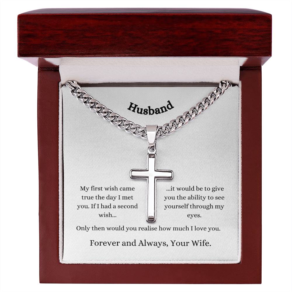 Personalised Husband Stainless Steel Cross Necklace On Cuban Chain