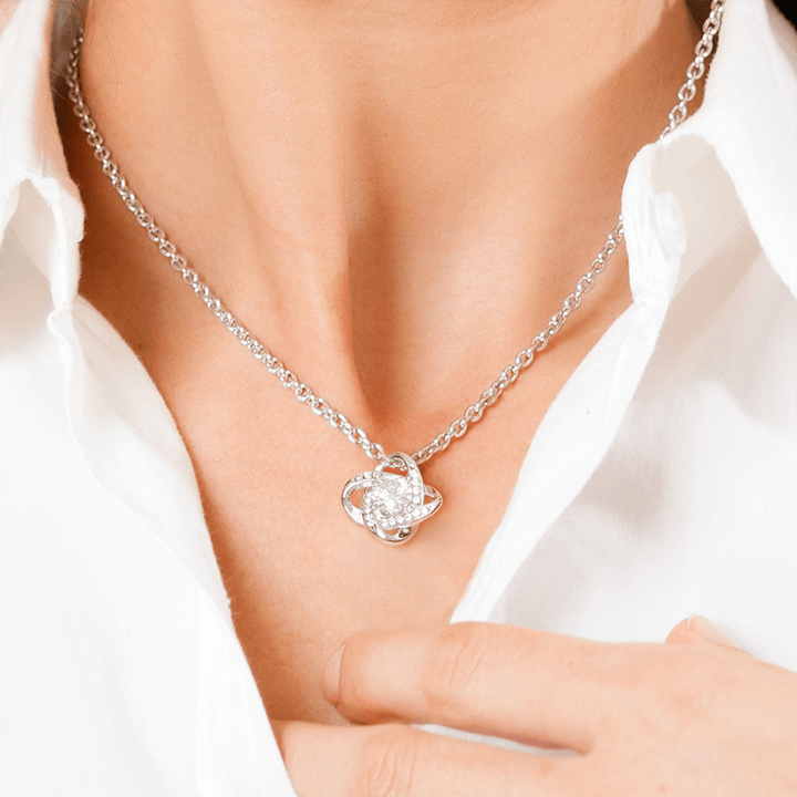 Beautiful Love Knot Necklace Pendant Embellished With Cubic Zirconia Crystals