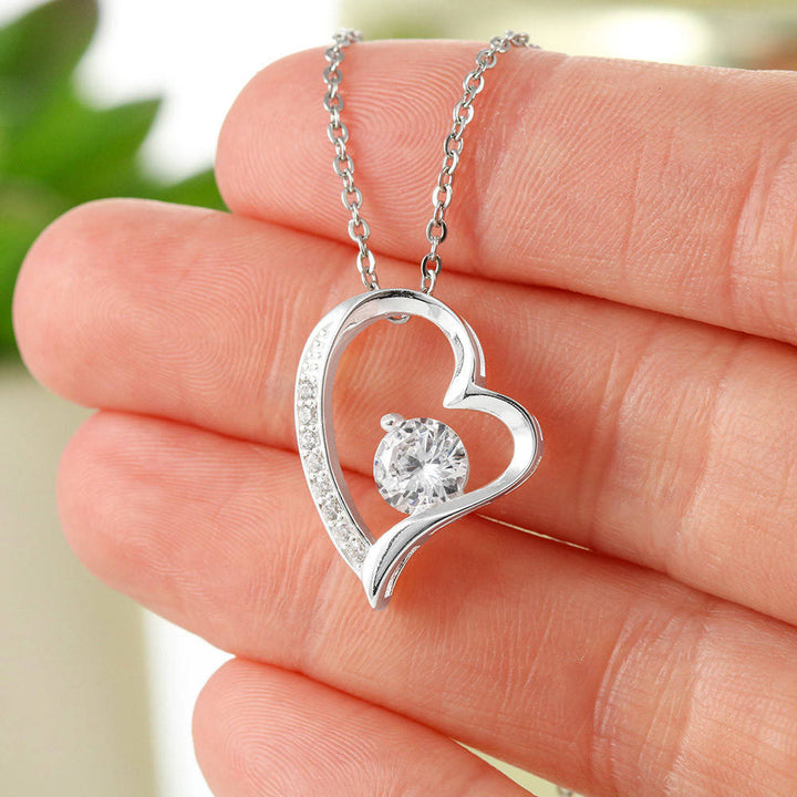 14k White Gold Necklace Heart Pendant Embellished With Cubic Zirconia Crystals