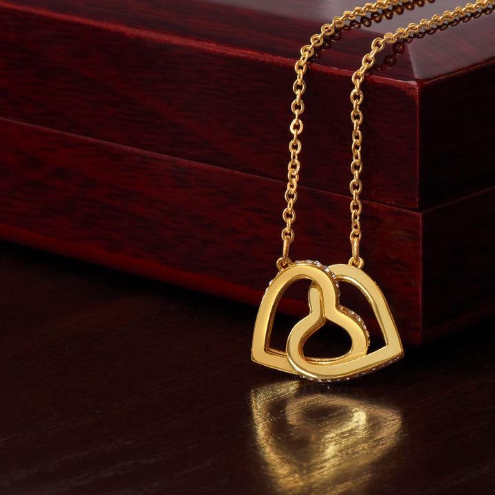 18K Gold Interlocking Heart Pendant Necklace Embellished With Cubic Zirconia Crystals