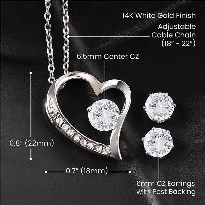 To My Beautiful Wife Forever Love Heart Necklace, Free Earrings and a beautiful heartfelt message. 14k White Gold finish.