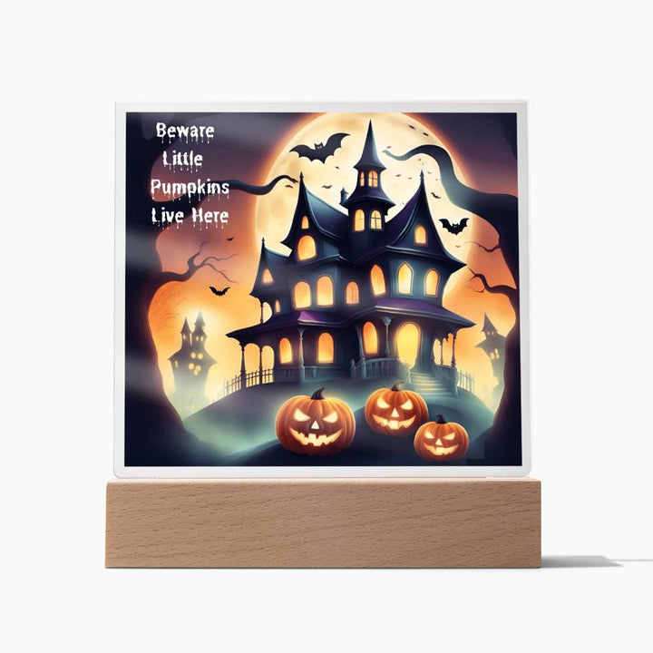 Halloween Pumpkin Square Acrylic Plaque With Night Light LED Option