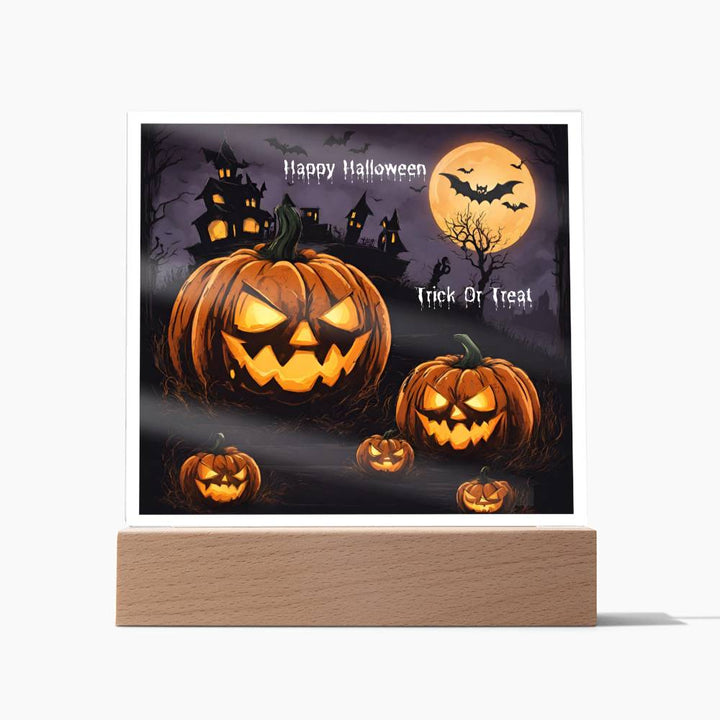 Halloween Pumpkin Square Acrylic Plaque With Night Light LED Option