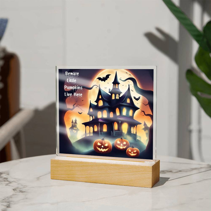 Halloween Pumpkin Square Acrylic Plaque With Night Light LED Option