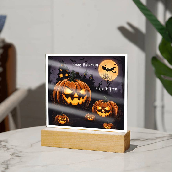 Halloween Pumpkin Square Acrylic Plaque With Night Light LED Option