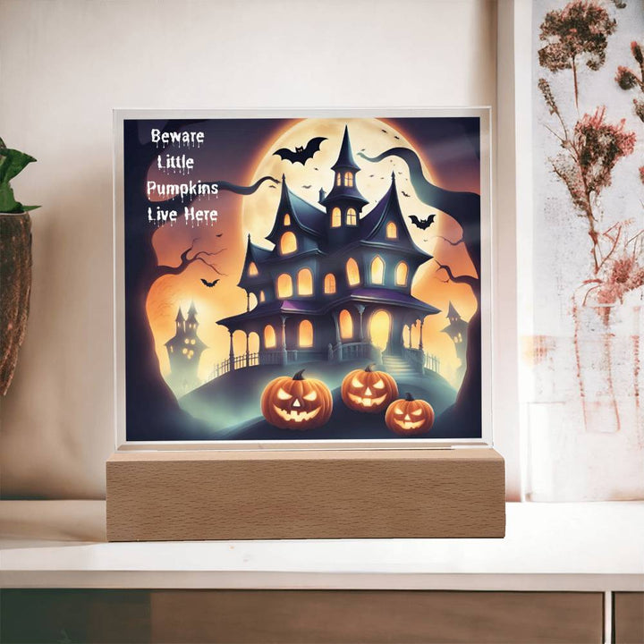 Halloween Pumpkin Square Acrylic Plaque With Night Light LED Option