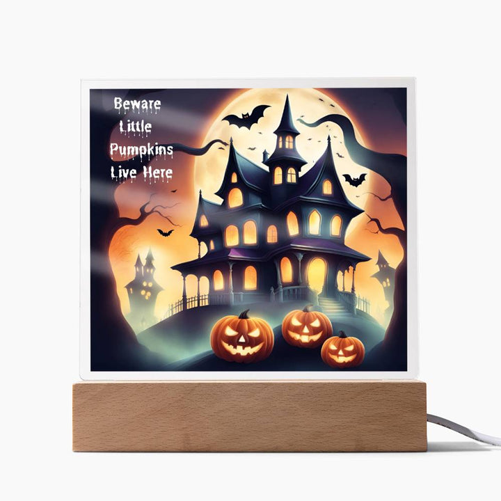 Halloween Pumpkin Square Acrylic Plaque With Night Light LED Option