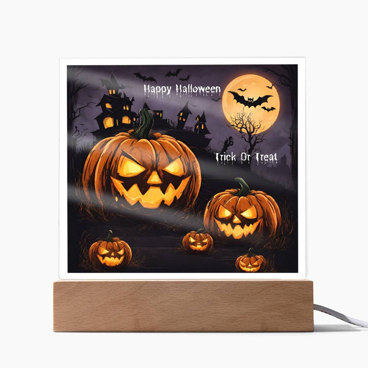 Halloween Pumpkin Square Acrylic Plaque With Night Light LED Option