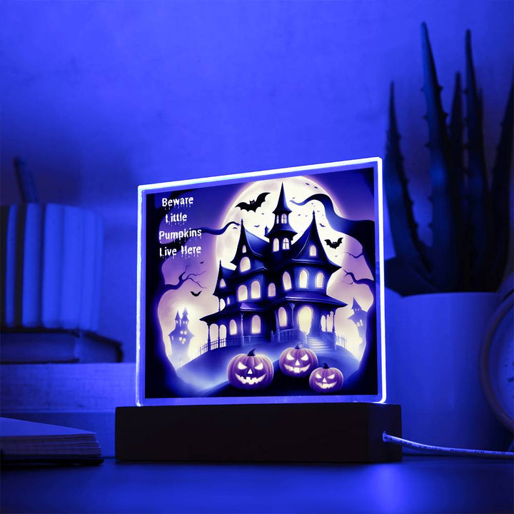 Halloween Pumpkin Square Acrylic Plaque With Night Light LED Option