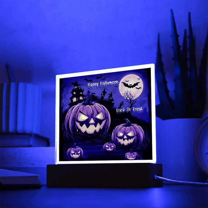 Halloween Pumpkin Square Acrylic Plaque With Night Light LED Option