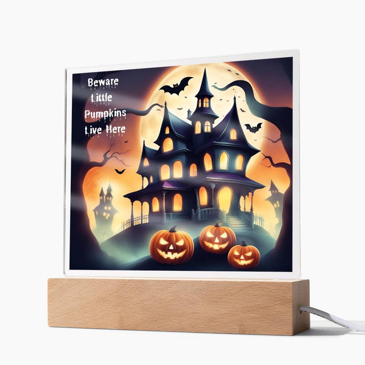 Halloween Pumpkin Square Acrylic Plaque With Night Light LED Option